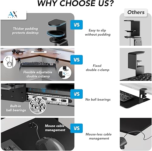 Plateau de clavier extractible sous le bureau avec système de fixation en C extra robuste, 27,3 cm (82,5 cm y compris les pinces) x 27,9 cm, plateforme coulissante pour écrire sur ordinateur, blanc - Nail Gallerys