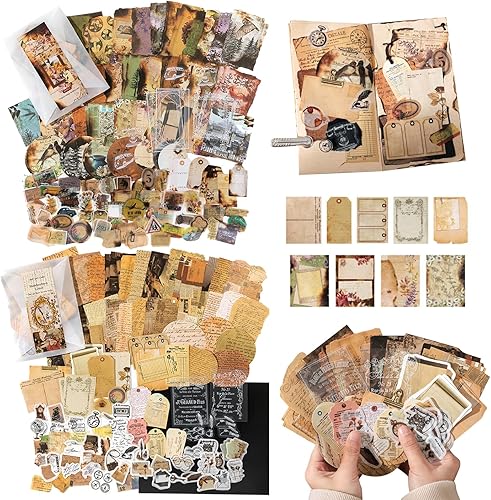 TYXHXTF 400Pcs Autocollants Scrapbooking Vintage, Rétro Scrapbooking Stickers et Papier Kit pour DIY Scrapbook Journal Cahier Album Photo Bricolage Travaux Manuel Artisanat - Nail Gallerys