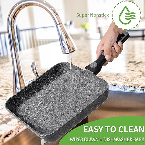 Rainberg Poêle grill carrée en granit avec revêtement antiadhésif et poignée amovible à clipser sans PFOA pour plaques à induction, électriques et gaz 26 cm - Nail Gallerys