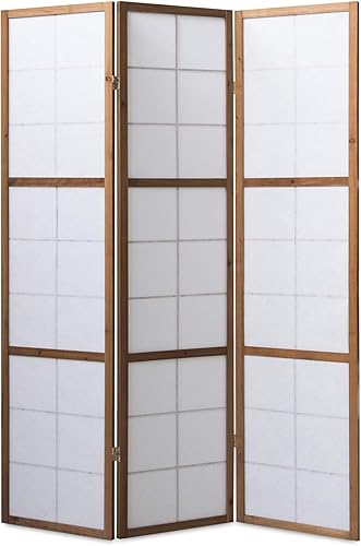 Paravent japonais Shoji en bois brun de 3 pans L132 x H175 x P2 cm -PEGANE - Nail Gallerys
