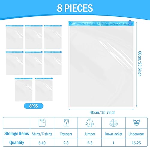 8 Pièces Sac sous Vide Voyage,Sacs de Compression,Réutilisables Sac Sous Vide Roulé à la Main,Sac de Compression Voyage pour Vêtements, Literie (60x40cm) - Nail Gallerys