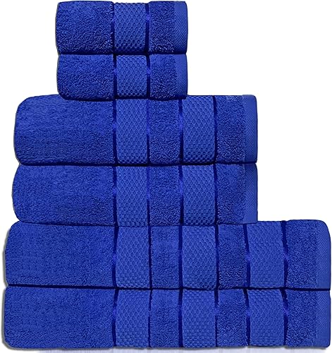 Luxe Home Lot de 6 serviettes de bain 100 % coton turc – 600 g/m², douces, absorbantes et de qualité supérieure. 2 serviettes de bain de luxe, 2 essuie-mains, 2 débarbouillettes (bleu roi) - Nail Gallerys