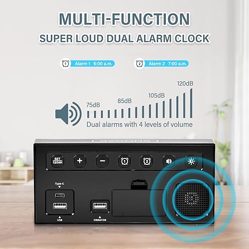 Réveil Numérique avec Vibration Reveil Matin Extra Fort Réveil Lumineux à LED 7'' Reveil Vibrant pour Sourd et Malentendant Gros Dormeur, Snooze Volume et Luminosité Réglable Double Alarme Charger USB - Nail Gallerys