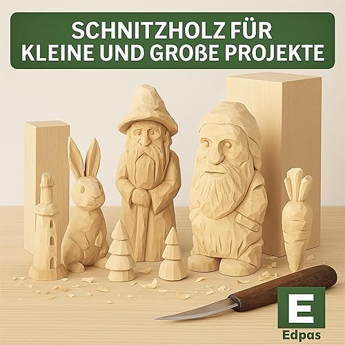 Edpas Lot de 2 blocs de bois de sculpture - 20 x 7 x 7 cm - Grands blocs de bois de sculpture - Bois naturel à sculpter pour enfants - Bois de tournage en érable - Nail Gallerys