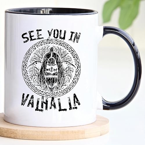 Jungle Mug Tasse viking nordique | Idée cadeau pour les hommes âgés, papa, grand-père, tasse à café, motif viking, tête de mort, chope à bière thors hammer (VIKING033) - Nail Gallerys