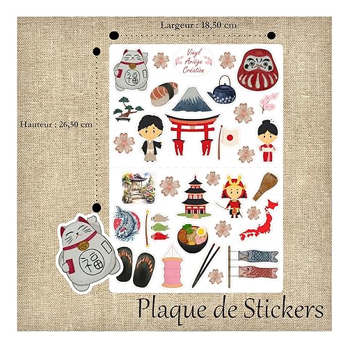 Stickers Japon – 33 Gommettes Culture Traditionnelle Japonaise – Prédécoupés sur Papier Mat – 26,5 x 18,5 cm – Vinyl Ariège Création - Nail Gallerys
