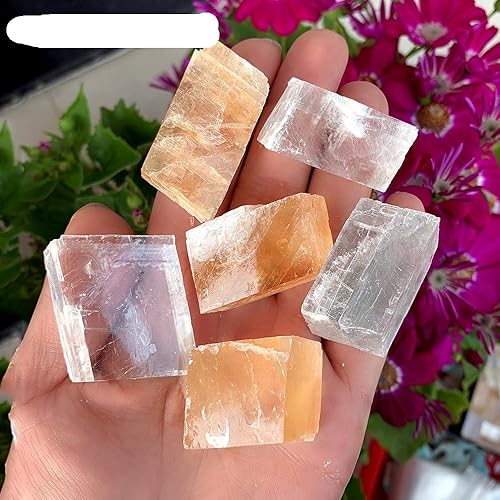HXSCOO 50 g/Sac Naturel Transparent Brut Blanc Jaune Optique Calcite Islande Spar minéral spécimen Pierres de guérison Quartz décor à la Maison (Color : Blanc, Size : 50g(2-3pc)) - Nail Gallerys