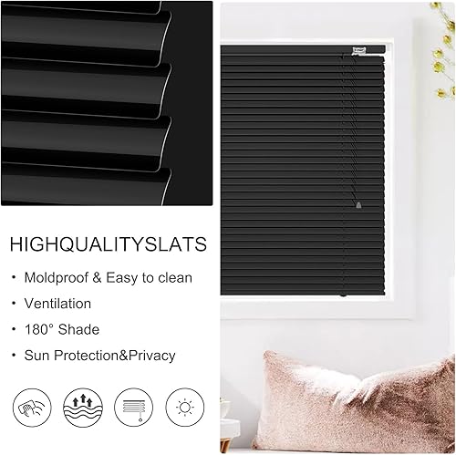 sans PerçAge Store VéNitien en Aluminium Lamelles MéTal 25 mm Stores Occultants pour Fenêtres & Portes Rideaux Horizontaux sur Mesure D'Intimité pour Intérieur Fenêtres Cuisine(Étanche)(Black) - Nail Gallerys