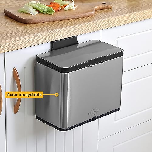 SILBERTHAL Petite Poubelle De Table INOX - 3 litres - sans Odeur Et Insectes - 8 Filtres - Bac Compost avec Couvercle - Nail Gallerys