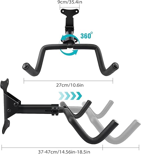 Porte-vélo mural, Porte-vélo, Capacité de charge 30 KG, Support mural pour vélo, Accroche-vélo, Support réglable en angle et distance du mur, avec sangles pour roues - Nail Gallerys