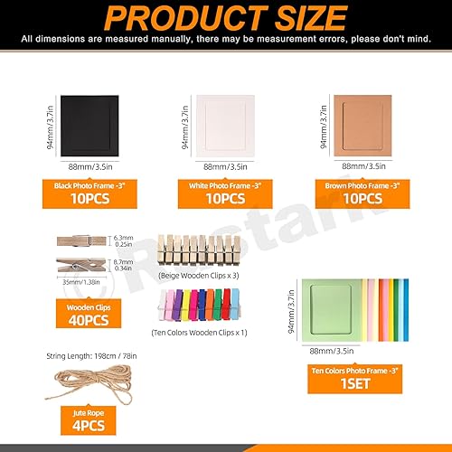 Rustark Lot de 84 cadres photo en papier de couleurs mélangées avec pinces en bois et ficelle de jute pour décoration murale 15,5 x 11,5 cm - Nail Gallerys