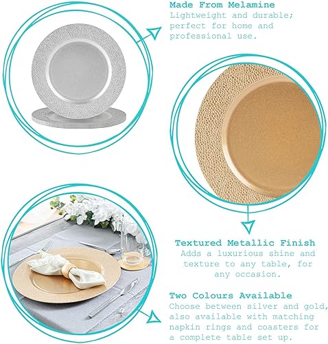 Argon Tableware 6 pièce métallique Chargeur microplaques - Martelé Edge - 33cm - Hammered Gold - Nail Gallerys