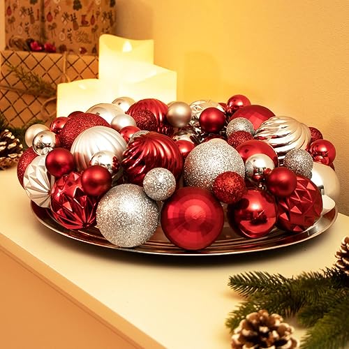 com-four® Couronne de Porte de Noël - Couronne de l'Avent avec diverses Boules de Sapin de Noël dans de Belles Couleurs Ø Environ 32 cm - Superbe décoration de Noël Brillante - Couronne de Table - Nail Gallerys