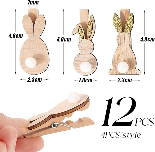 BOFUNX 12PCS Mini Pinces à Linge de Pâques Pinces à linge en Bois Lapin Cadeau Décoration pour Photos Sac Emballage - Nail Gallerys