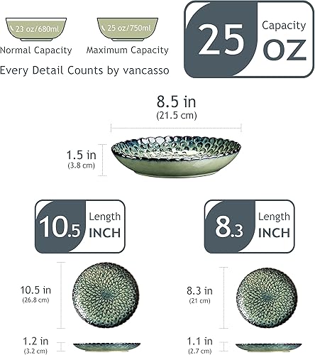 Vancasso Chrys Service de Table en Grès 24 Pièces pour 4 à 12 Personnes - Assiettes Plates, Creuses et à Dessert - Nail Gallerys