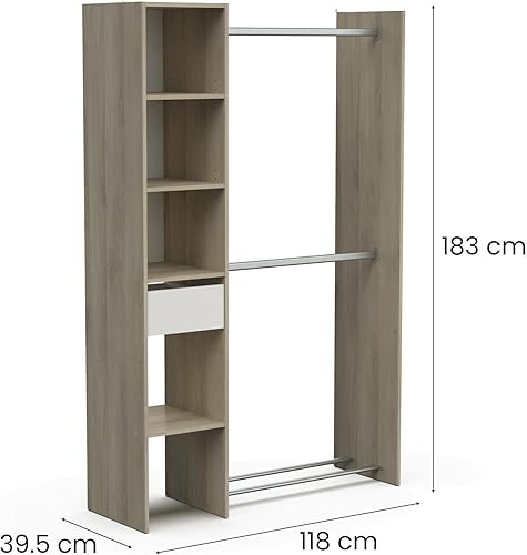 Dmora - Grande Garde-Robe Adour, Meubles de Chambre, Penderie de Plain-Pied, Placard à vêtements, 118x40 h183 cm, Chêne et Blanc Mat - Nail Gallerys