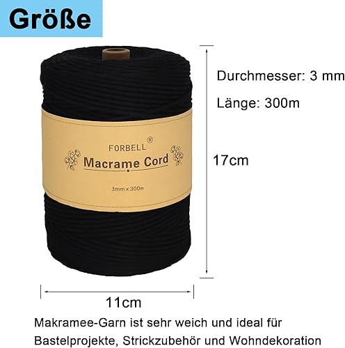 FORBELL Fil de coton pour macramé - 2 mm x 300 m - Fil de coton de qualité supérieure - Pour bricolage, artisanat - Bleu aqua - 3 mm x 300 m - Nail Gallerys