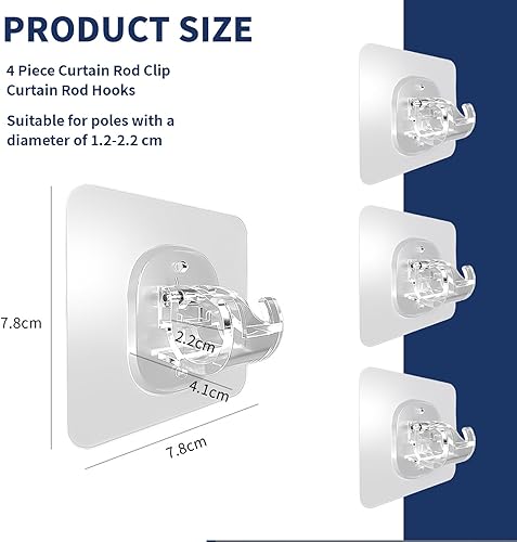 BelleVive Lot de 4 supports de tringle à rideaux sans perçage - En PET - Auto-adhésifs - Réglables - Sans clous - Pour salon, salle de bain - Nail Gallerys