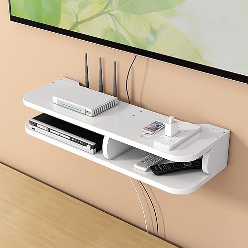 Hggzeg Routeur WiFi Boîte de Rangement Étagères Flottantes Meuble TV Rack Top Rack Mural Multicouche Rangement Rangement Étagère pour Décoration Murale (jl03,Blanc) - Nail Gallerys