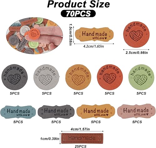 Étiquettes Faites à la Main en Cuir PU, Lot de 70, Étiquettes en Cuir à Coudre, Étiquette à Coudre artisanales avec Trous & Cœur d'Amour pour le Tricot, Crochet et Couture DIY - Nail Gallerys