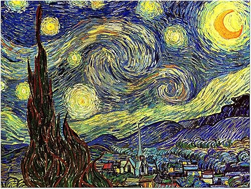 Art Print - vieux maîtres - Vincent van Gogh - Nuit étoilée - Panorama 180x120 cm vierteilig - Images sur toile - toile déco imprimée - tableau toile - photo sur toile - Nail Gallerys