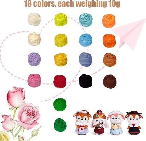 RYAN 18 Couleurs de 10 g de Laine à Feutrer Laine Cardée pour Débutant Bricolage Artisanat de Laine Poupée Ornement (10g / 18Couleur) - Nail Gallerys