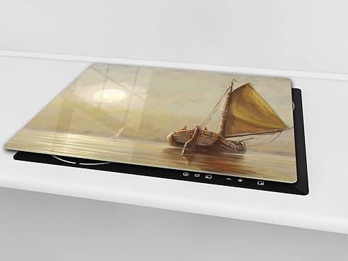 Couvre-cuisinière à induction – Planche de cuisine en verre trempé – Couvre-plaques de cuisson – UNE PIÈCE (60x52 cm) ou DEUX PIÈCES (30x52 cm chacune); D13 Série D'art: Dragons jaunes - Nail Gallerys