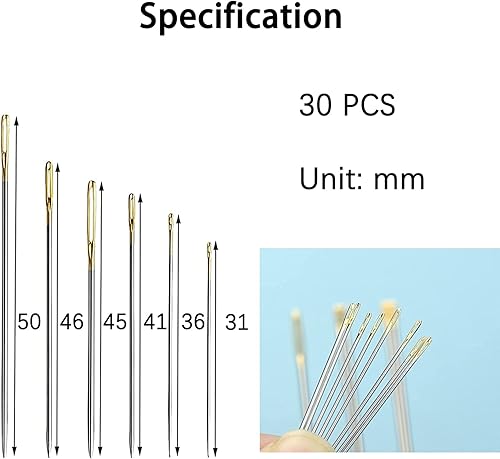 zoerbufan Aiguilles à Coudre[30 Pièces], Aiguilles à Main, Aiguilles à Broder de 3.2cm/3.7cm/4cm/4.5cm/5.1cm, Big Eye Grandes Aiguilles avec Boîte de Stockage (Noir) - Nail Gallerys