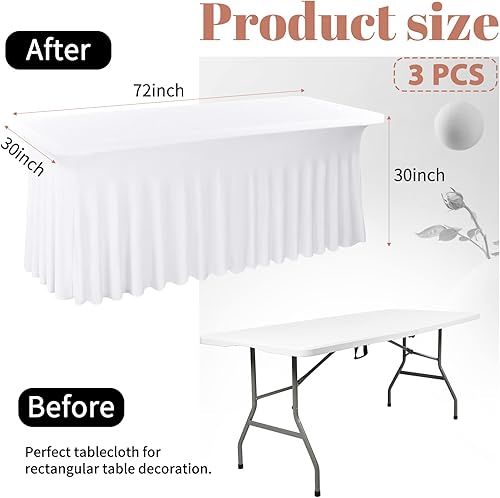 Teruntrue Lot de 3 Jupes de Table en élasthanne pour Tables rectangulaires Blanc 1,8 m Nappe Extensible ajustée Nappe résistante aux Plis avec Jupe, Jupe de Table en élasthanne pour Salon de banquets - Nail Gallerys