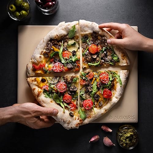 Navaris Pierre à Pizza avec Pelle - Kit Pierre Pizza Rectangulaire XL 38x30cm avec Pelle et Recettes - Four Traditionnel Bois Barbecue Grill Charbon - Nail Gallerys