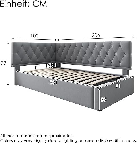 Zepneiy Lit Enfant 90x200 avec Espace de Rangement hydraulique, Canapé lit avec sommier à Lattes, Lit Rembourré Cadre de lit en Velours Beige (sans Matelas) - Nail Gallerys