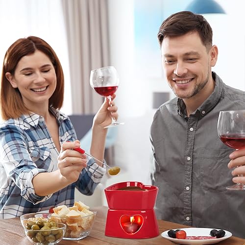 MONCAP Set Fondue au Chocolat Fondue au Chocolat en céramique Fondue au Chocolat en Forme de cœur avec 4 fourchettes en Acier Inoxydable pour Saint-Valentin Cadeaux de Noël - Nail Gallerys