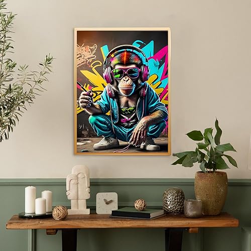 KEYIFA Peinture par Numéros pour Adulte, DJ Monkey avec Casque Kits de Peinture au Numéro avec Peinture Acrylique et Pinceaux, DIY Creatif Toile Peinture à l'huile, Décoration de Maison 30x40cm - Nail Gallerys