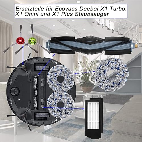 Asdazrxy Accessoire pour Ecovacs DEEBOT X1 Turbo/Omni, 21 Pièces Accessoire pour Ecovacs DEEBOT X1 e Omni avec 1 Brosse Principale, 8 Brosses Latérales, 4 Filtres, 4 Sacs, 4 Chiffons Serpillères - Nail Gallerys