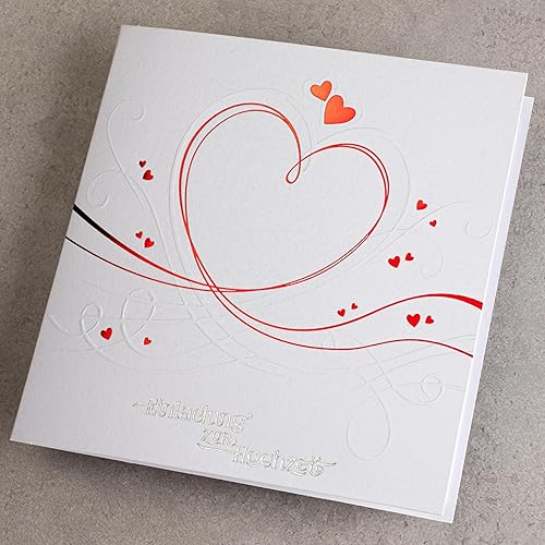 art nuvo ZAP_DE_07 Lot de 20 invitations de mariage 135 x 135 mm avec inserts imprimables et enveloppes pour mariage Film rouge Motif pressé sur papier métallique - Nail Gallerys