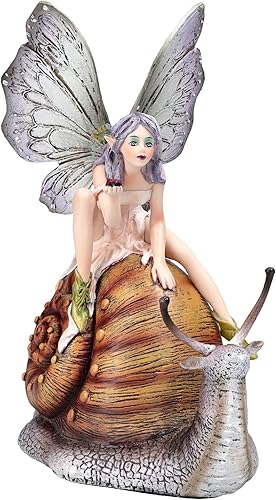 Figuren Shop GmbH Figurine d'elfe Althira sur escargot - Figurine décorative avec coccinelle - Fée magique avec ailes - 19,5 cm - Nail Gallerys