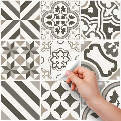 RE-COVERTILES - 24 Pcs Carrelage Autocollant 20x20 cm PS00150 Mosaïque de Azulejos Autocollant Mural Décorative à Carreaux de Ciment pour Salle de Bains et Cuisine Stickers Peel and Stick - Nail Gallerys