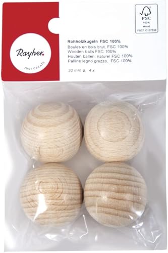 Rayher 6245800 Lot de 4 Boules de Bois Brut FSC 100% 30 mm - Nail Gallerys