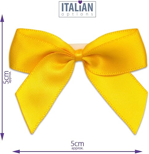 Italian Options Lot de 12 nœuds en ruban de satin auto-adhésifs 5 cm de largeur, or jaune - Nail Gallerys