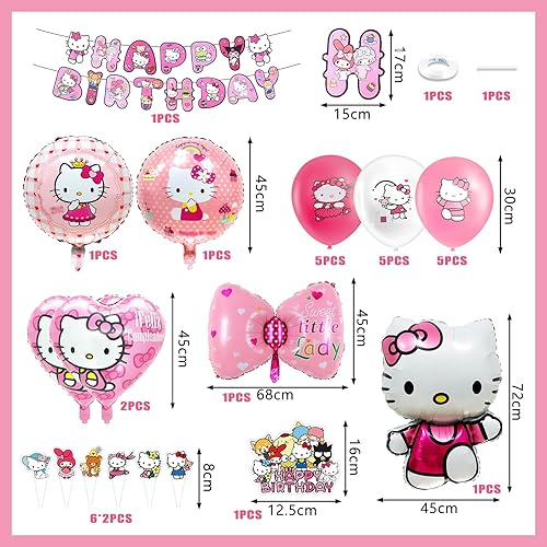 Huangzd 35 Pièces Decoration Anniversaire Hello Kity Fille, Ensemble de Fête d'Anniversaire Hello Kity, Ballon Deco Anniversaire, Ballons Set d'Anniversaire pour Enfants (B) - Nail Gallerys