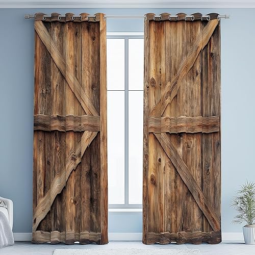Yidbhsse Rideaux Occultant Porte en Bois À Oeillets,Rideaux Occultant Thermique Isolant Vintage Nostalgie Draperies Opaque Anti Froid Rural Plank Lot De 2 pour Chambre Salon 140x260 cm - Nail Gallerys