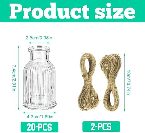 KBIBCK 20 Mini Vases en Verre, Vases Décoratifs avec Ficelle, Vase TransparentVerre, PetitVases en Verre pour Décorationde Table, Décoration de Mariage, Décoration d'anniversaire, Décoration Jardin - Nail Gallerys