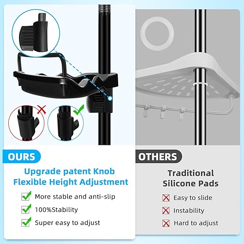 XLHOMO Étagère de Douche d'angle sur Poteau Extensible de 81 à 310 cm, antirouille et sans perçage, Organiseur réglable avec 4 étagères brevetées Stables et Porte-Serviettes, Rose - Nail Gallerys