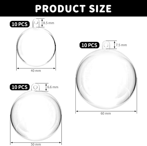 Aililong 30 comprimés Boules en Plastique, Boules de Noël Transparentes en Plastique 3 Tailles (4/5 / 6cm), Boules en Plastique de Bricolage - Nail Gallerys