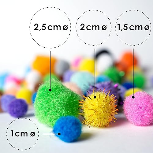 OfficeTree 500 Pompons Loisirs Creatifs 10 mm - Mini Pompon pour bricolage - Mini pompons multicolores - Bricolage - Pour enfants et adultes - Décoration de couture - Pompom différentes tailles - Nail Gallerys
