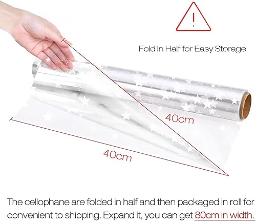 Rouleau de cellophane plié transparent imprimé avec flocon de neige, 80 cm x 30 m pour paniers, anniversaire, fête des mères, biscuits, cadeaux de Pâques - Nail Gallerys