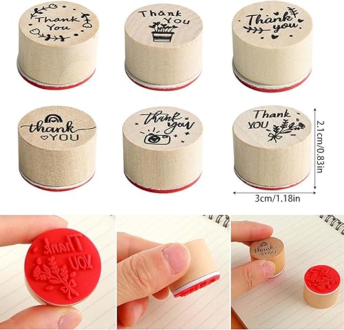 SHUOHONG 6 Pièces Thank You Tampons en Caoutchouc Bois Rond, Merci Tampons Handmade avec Fleur Tampon, Décoration Scrapbooking DIY Artisanat pour Noël Anniversaire Fête Thanksgiving - Nail Gallerys
