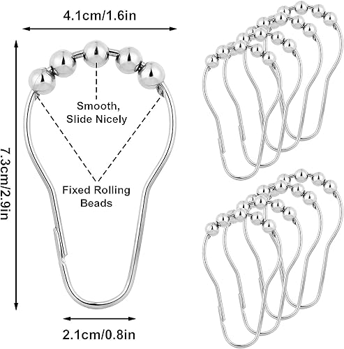 Thgtao Lot de 24 crochets de rideau de douche - En métal - Avec système de glissement à billes - Argenté - Nail Gallerys