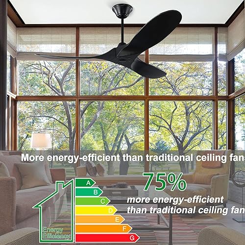 Ventilateur de plafond sans lumières avec télécommande, ventilateur de plafond en bois à 3 lames avec moteur CC réversible silencieux, ventilateurs de plafond d'extérieur pour terrasses (noyer 152cm) - Nail Gallerys