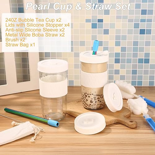 SOBEAU Lot de 2 Verres à thé Bubble avec Couvercle et Paille, 730 ML, gobelets à thé réutilisables, Bouteilles de Voyage, pour Milkshakes, jus, Smoothies (Blanc) - Nail Gallerys